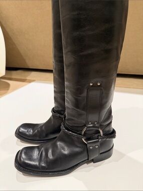 Bottega Veneta Black Motorcycle boots Braided Harness Knee Boots